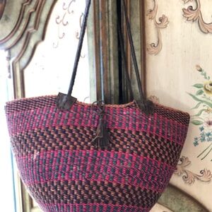 Woven Pink and Brown Tote Bag